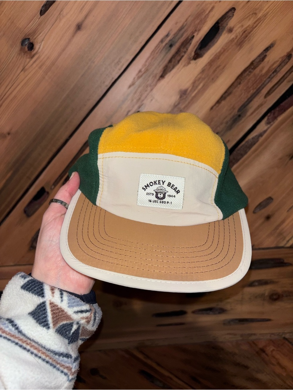 Smokey Bear Colorblock Hat in Yellow, Green, Cream, and Tan